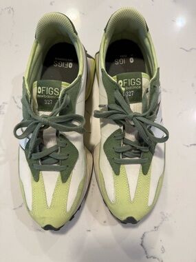 Figs x New Balance 327 Sneakers in Light Green and Olive